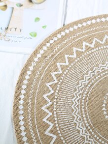 1pc Round Printed White Linen Placemat
