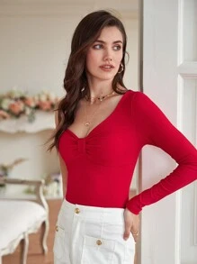 SHEIN Frenchy One Shoulder Twist Front Tee - Red - View 7