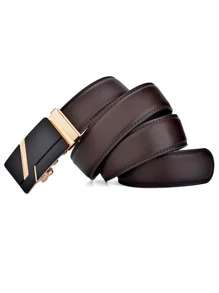 Plus Size Luxury Automatic Buckle Business Men's Brown Leather Belt Work - Brown - View 3