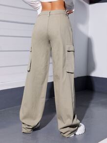 SHEIN Coolane Flap Pocket Cargo Jeans - Khaki - View 2