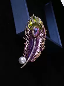 Rhinestone Feather Design Brooch - Purple - View 1