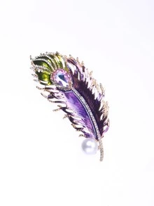 Rhinestone Feather Design Brooch - Purple - View 2