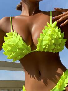 SHEIN Swim Neon Lime Appliques Bikini Top,Summer Beach - Lime Green - View 1