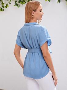 SHEIN 孕婦蝙蝠袖腰帶襯衫