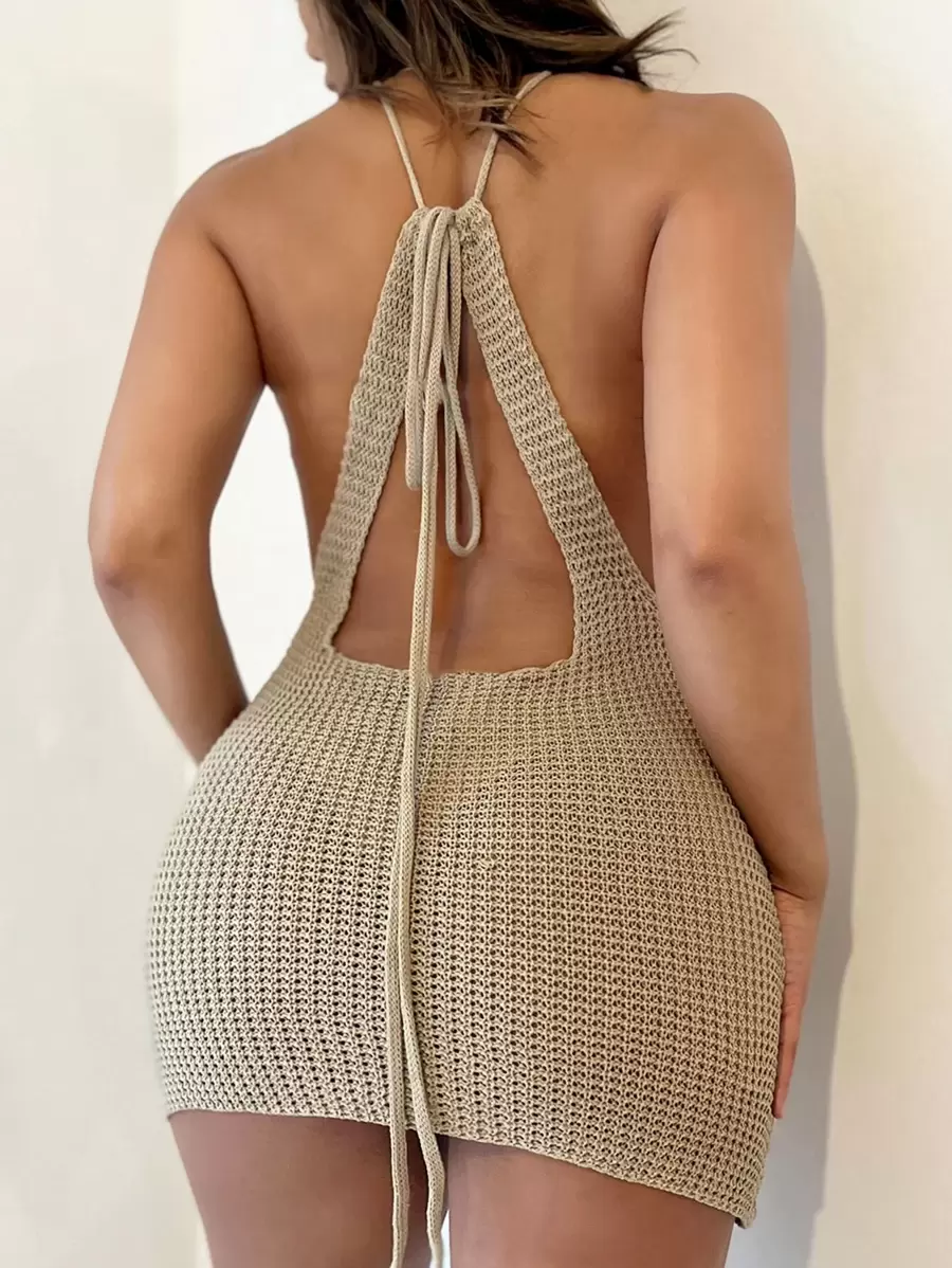 SHEIN Swim Cover up de punto liso - Caqui - Ver 1