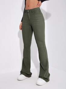 SHEIN Frenchy Slant Pocket Bootcut Leg Jeans Green Green - Army Green - View 5