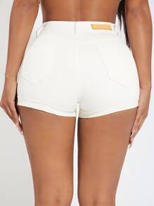 SHEIN SXY Quần short denim nữ Nút Túi Dây kéo màu trơn - trắng - Xem 2