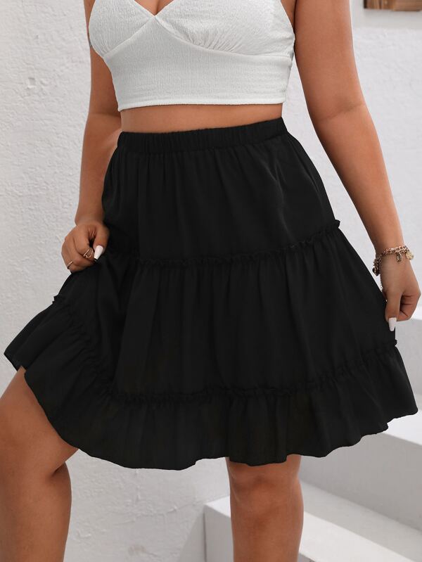 SHEIN VCAY Plus Frill Trim Ruffle Hem Skirt