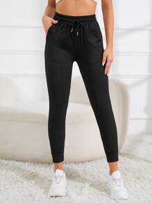 Easithlete 腰部抽繩斜口袋運動褲 - 黑色 - 查看 7