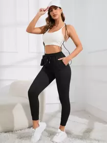 Easithlete 腰部抽繩斜口袋運動褲 - 黑色 - 查看 8