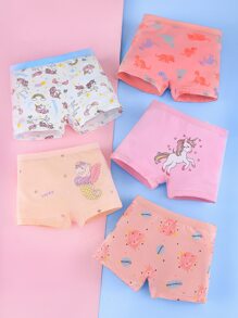 Toddler Girls 5pcs Unicorn And Dinosaur Print Shortie Brief - Multicolor - View 1