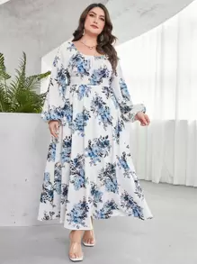 Mulvari Boho Bloemen Volledig geprint Grote maat jurk