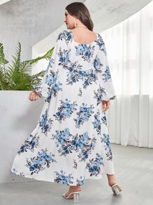 Mulvari Boho Bloemen Volledig geprint Grote maat jurk