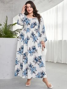Mulvari Boho Bloemen Volledig geprint Grote maat jurk