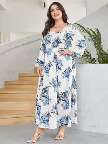 Mulvari Boho Bloemen Volledig geprint Grote maat jurk