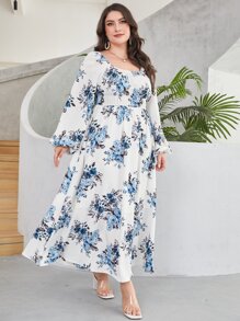 Mulvari Boho Bloemen Volledig geprint Grote maat jurk
