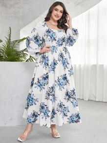 Mulvari Boho Bloemen Volledig geprint Grote maat jurk
