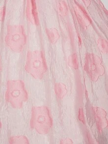 小女童提花彼得潘領泡泡袖連衣裙