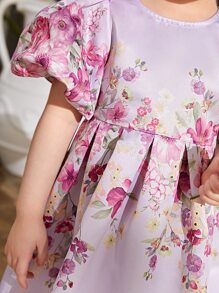 小女童印花泡泡袖洋裝 - 紫丁香色 - 查看 6