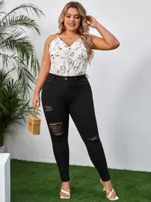 SHEIN Jeans ajustados desgarro - Negro - Ver 3