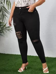 SHEIN Jeans ajustados desgarro - Negro - Ver 5