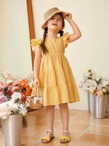 SHEIN Toddler Girls 1pc Ruffle Trim Ruffle Hem Dress - Yellow - View 1
