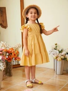 SHEIN Toddler Girls 1pc Ruffle Trim Ruffle Hem Dress - Yellow - View 6