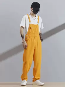 Manfinity Hombres Petos mezclilla unicolor con bolsillo delantero - Amarillo - Ver 1