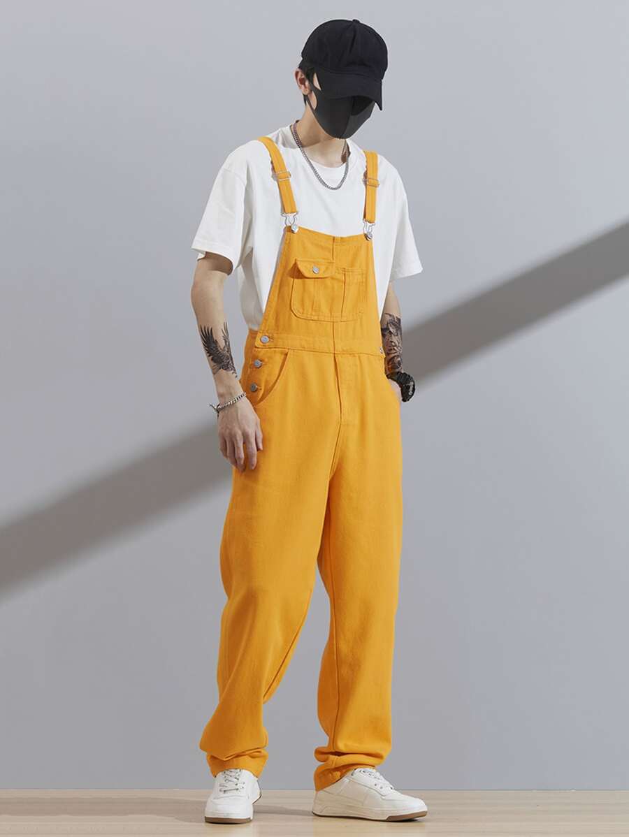 Manfinity Hombres Petos mezclilla unicolor con bolsillo delantero - Amarillo - Ver 1