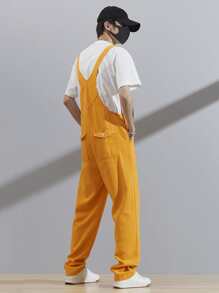 Manfinity Hombres Petos mezclilla unicolor con bolsillo delantero - Amarillo - Ver 2