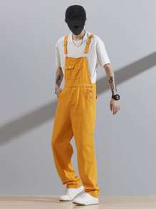 Manfinity Hombres Petos mezclilla unicolor con bolsillo delantero - Amarillo - Ver 3