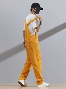 Manfinity Hombres Petos mezclilla unicolor con bolsillo delantero - Amarillo - Ver 4