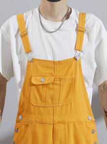 Manfinity Hombres Petos mezclilla unicolor con bolsillo delantero - Amarillo - Ver 6