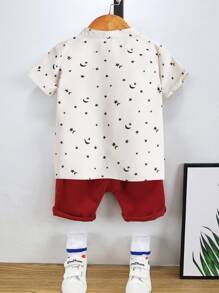 Đứa bé trai Ngôi sao Và In Mặt trăng Áo sơ mi & Quần short - Đỏ và trắng - Xem 2