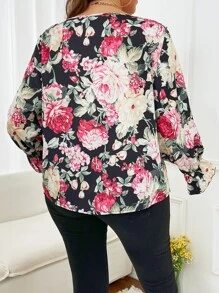 SHEIN LUNE Plus Floral Print Flounce Sleeve Blouse - Multicolor - View 4