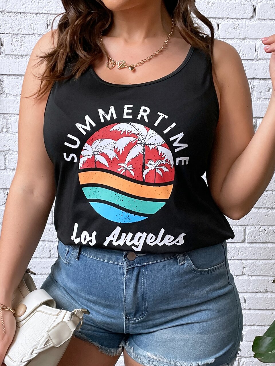 Plus Tropical & Letter Graphic Tank Top