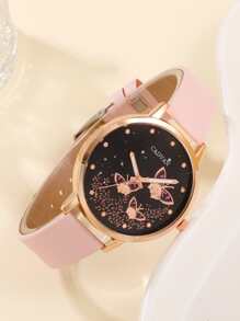 CADVAN 1 Đồng hồ thạch anh mặt số bướm và 5 vòng tay - Hồng - Xem 4