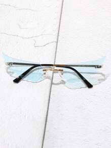 Men Wing Shaped Rimless Fashion Glasses - Blue - View 2