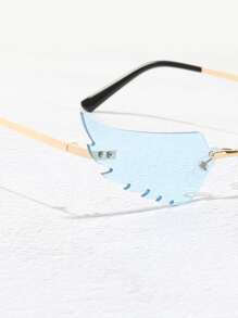 Men Wing Shaped Rimless Fashion Glasses - Blue - View 5