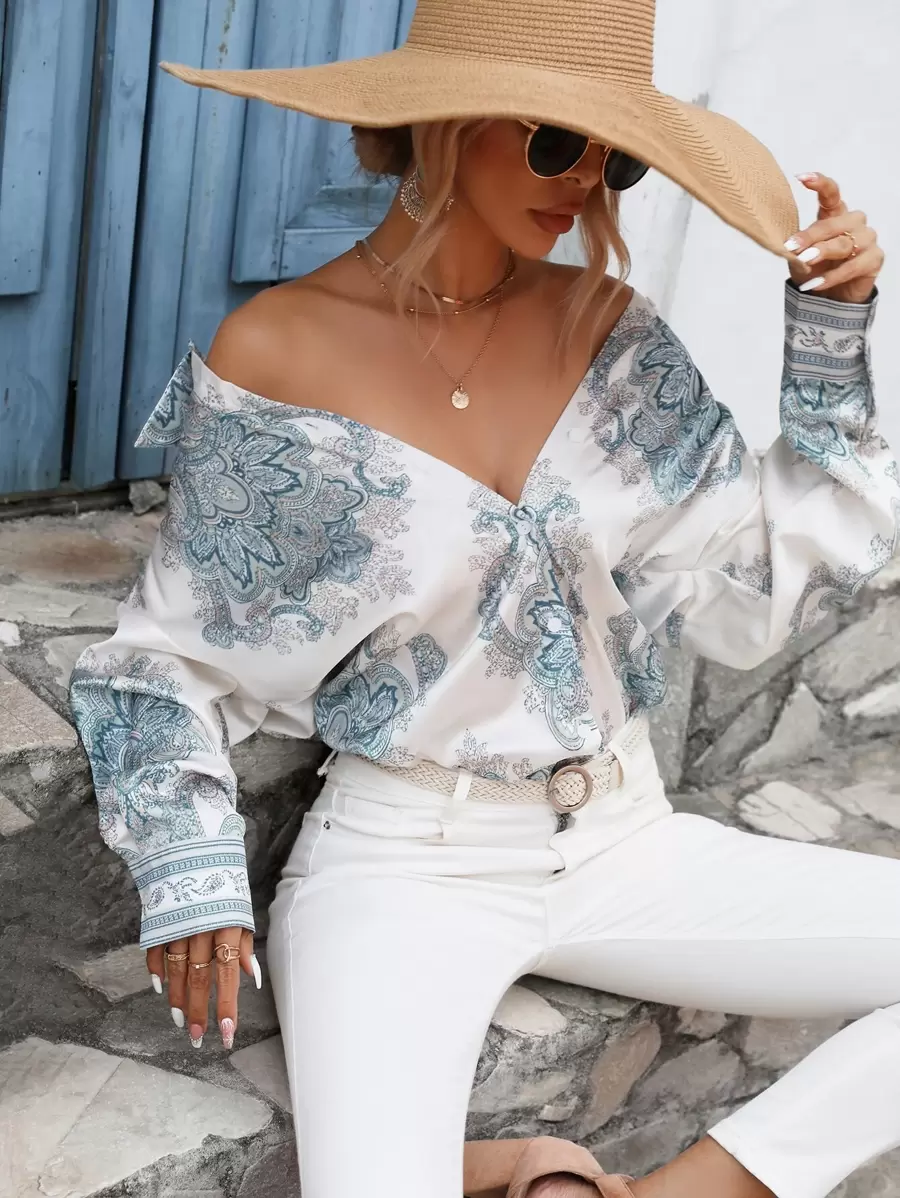 Aveloria Floral Print Drop Shoulder Shirt - Apricot - View 1