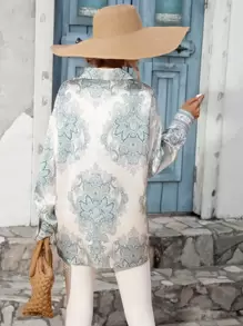 Aveloria Floral Print Drop Shoulder Shirt - Apricot - View 2