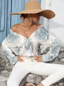 Aveloria Floral Print Drop Shoulder Shirt - Apricot - View 4