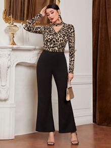 Modelyn Leopard Print Twist Front Tee Graphic Cheetah Print Tees Women Tops