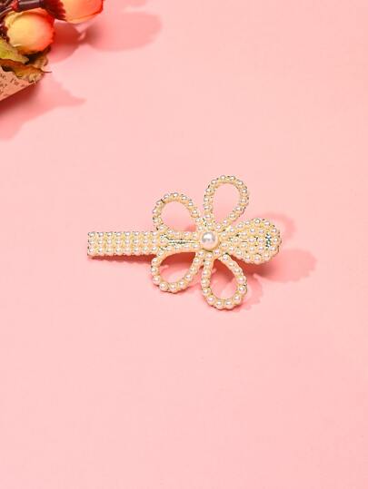 Girls Faux Pearl Flower Decor Hair Clip