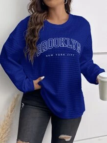 Calvaya Plus Letter Graphic Drop Shoulder Tee - Blue - View 1