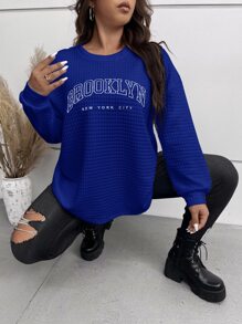 Calvaya Plus Letter Graphic Drop Shoulder Tee - Blue - View 4