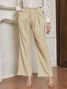 Mulvari Fold Pleated Slant Pocket Tailored Trousers - Apricot - View 1