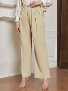 Mulvari Fold Pleated Slant Pocket Tailored Trousers - Apricot - View 4