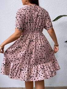 SHEIN Clasi Plus Dalmatian Print Ruffle Hem Dress - Dusty Pink - View 2
