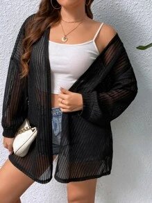 SHEIN Essnce Áo khoác cỡ lớn cắt màu trơn Giải trí - màu đen - Xem 1